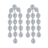 Water Drop Long Needle Zircon Bridal Tassel Earrings - Dazpy