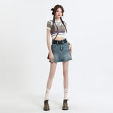 Schicker High Waist Denim Minirock mit Gürtel