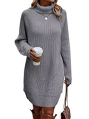 Women's High-Neck Long-Sleeve Slit Knit Dress