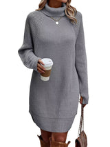 Fashion Slit Pullover High-neck Dress Lady