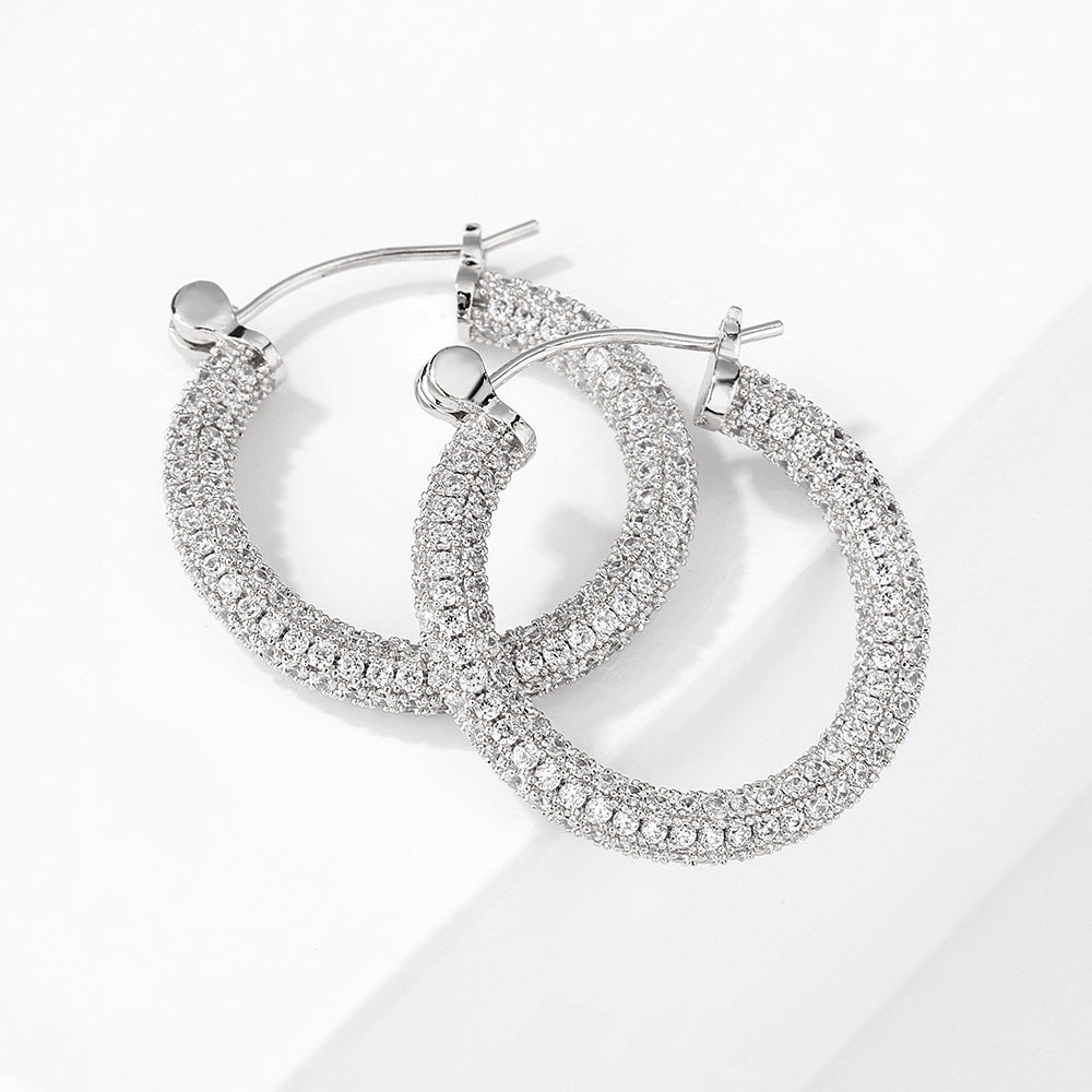 Earrings Femininity Full Of Zircon Hoop Earrings - Dazpy