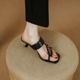 Leather High Heel Open Toe Sandals