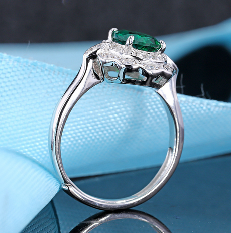 Emerald Ring Women's S925 Silver Opening Adjustable Ring - Dazpy