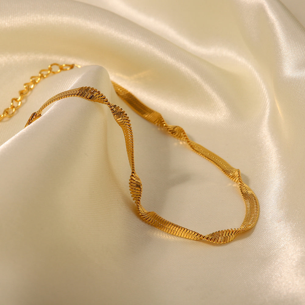 18k Gold Plated Stainless Steel Snake Chain Bracelet - Waterproof & Timeless