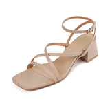 Square Heel Leather Sandals