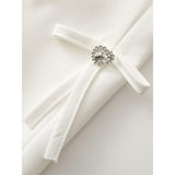 Fashion Women's White Blazer with Diamond Bow