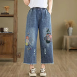 Floral Embroidered Vintage Jeans for Women