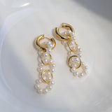 Vintage Pearl Circle Buckle Earrings - Dazpy