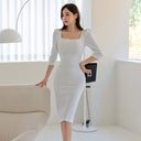 Women's White Square-Neck Sheath Midi Dress