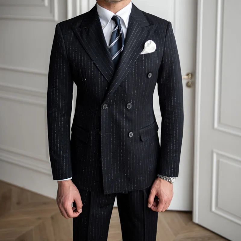 Metallic Stripe Double Breasted 2-Piece Men's Suit