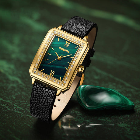 Women's Exquisite Small Green Watch Set Gift Box Square - Dazpy