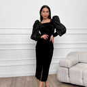 Women's Black Square-Neck Puff-Sleeve Mini Dress