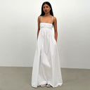 White Smocked Spaghetti-Strap Long Dress