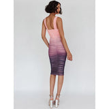 Chic Gradient Mesh Backless Bodycon Midi Dress