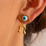 18K Gold Plated Stainless Steel Asymmetrical Devil's Eye Earrings