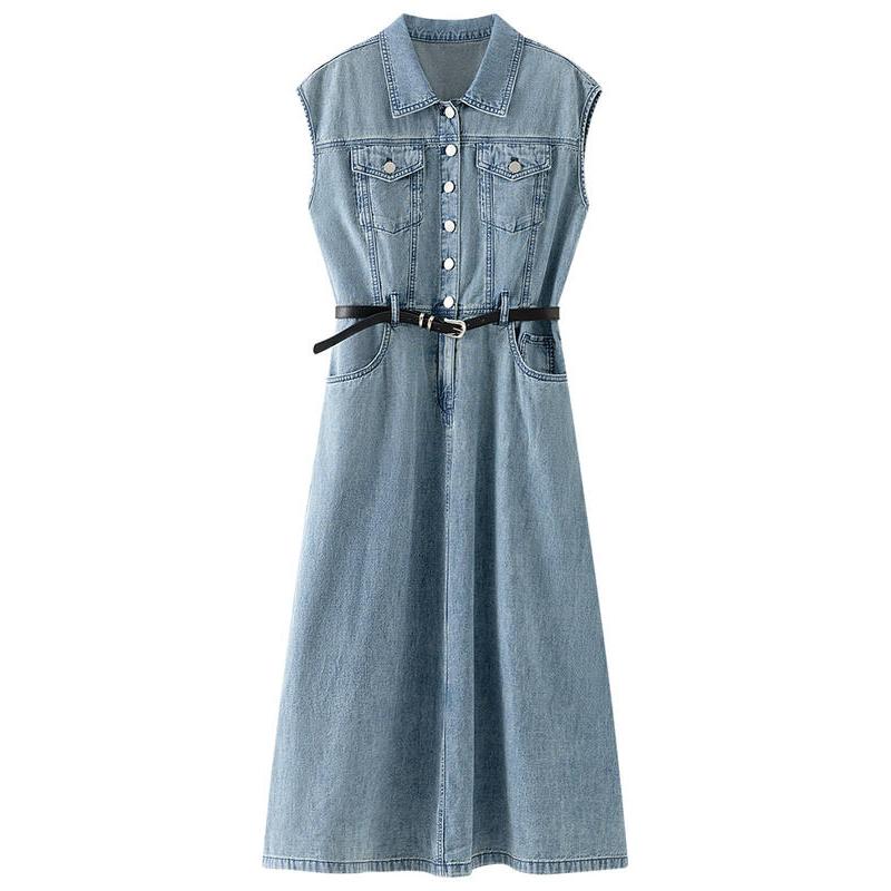 Summer Chic Sleeveless Denim Dress - Cotton Casual Straight Knee-Length