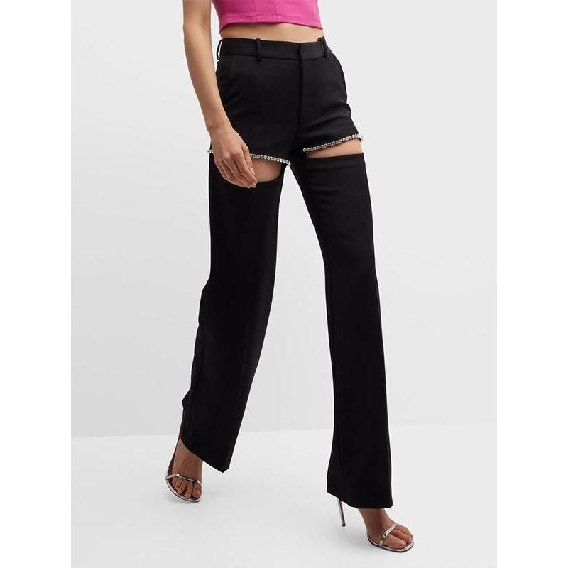 High Waist Spliced Diamond Wide Leg Pants