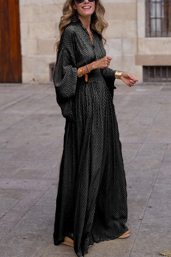 Vestido largo con escote en V y mangas murciélago, vestidos de moda holgados y ajustados con mangas largas para mujer