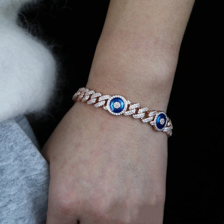 Blue Eyes Zircon Cuban Bracelet Inlaid With Zircon Jewelry - Dazpy