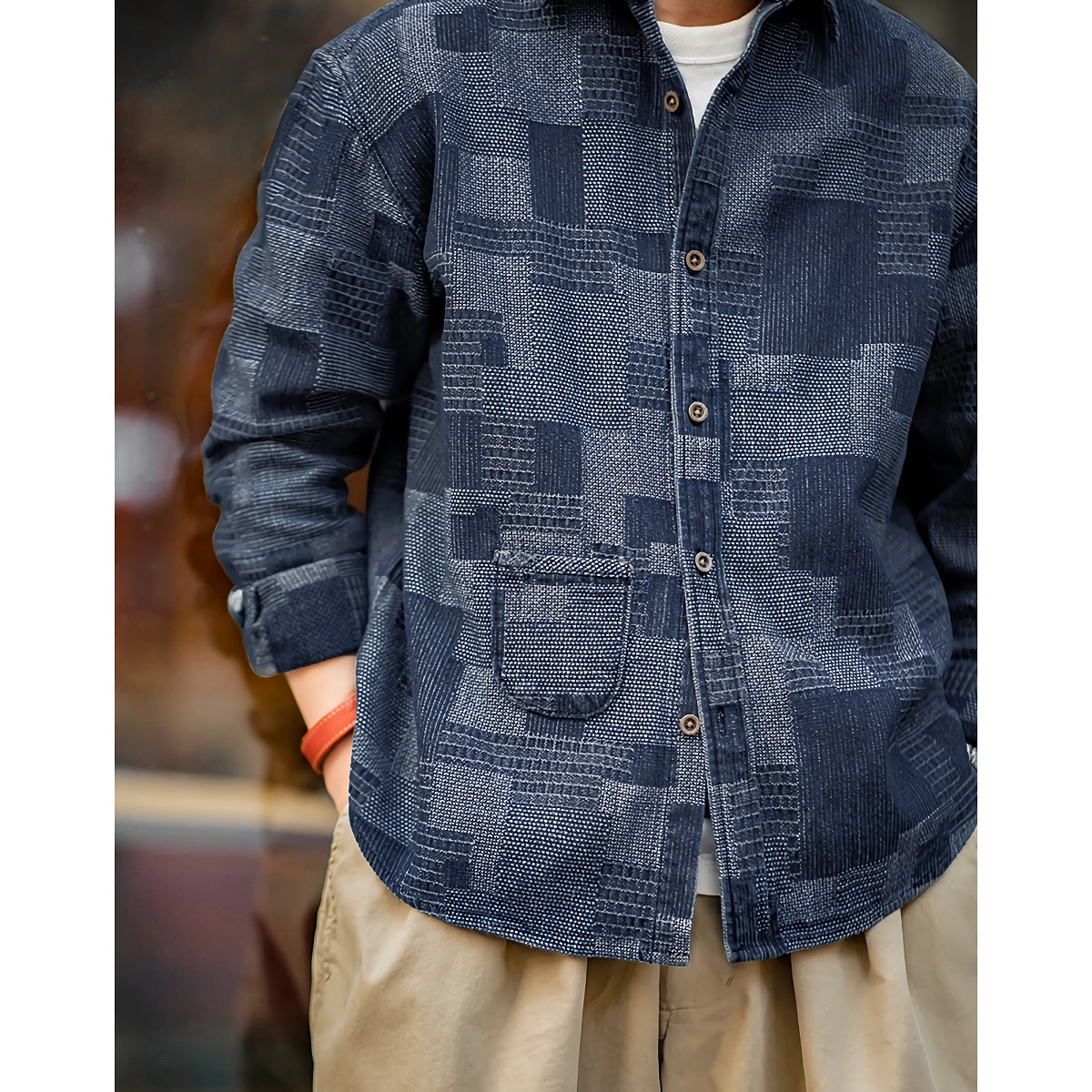 Herren Retro Denim Patchwork Langarmhemd - Lässige Frühlings- und Herbstjacke