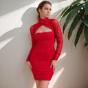 Vestido ajustado de malla con aberturas y manga larga