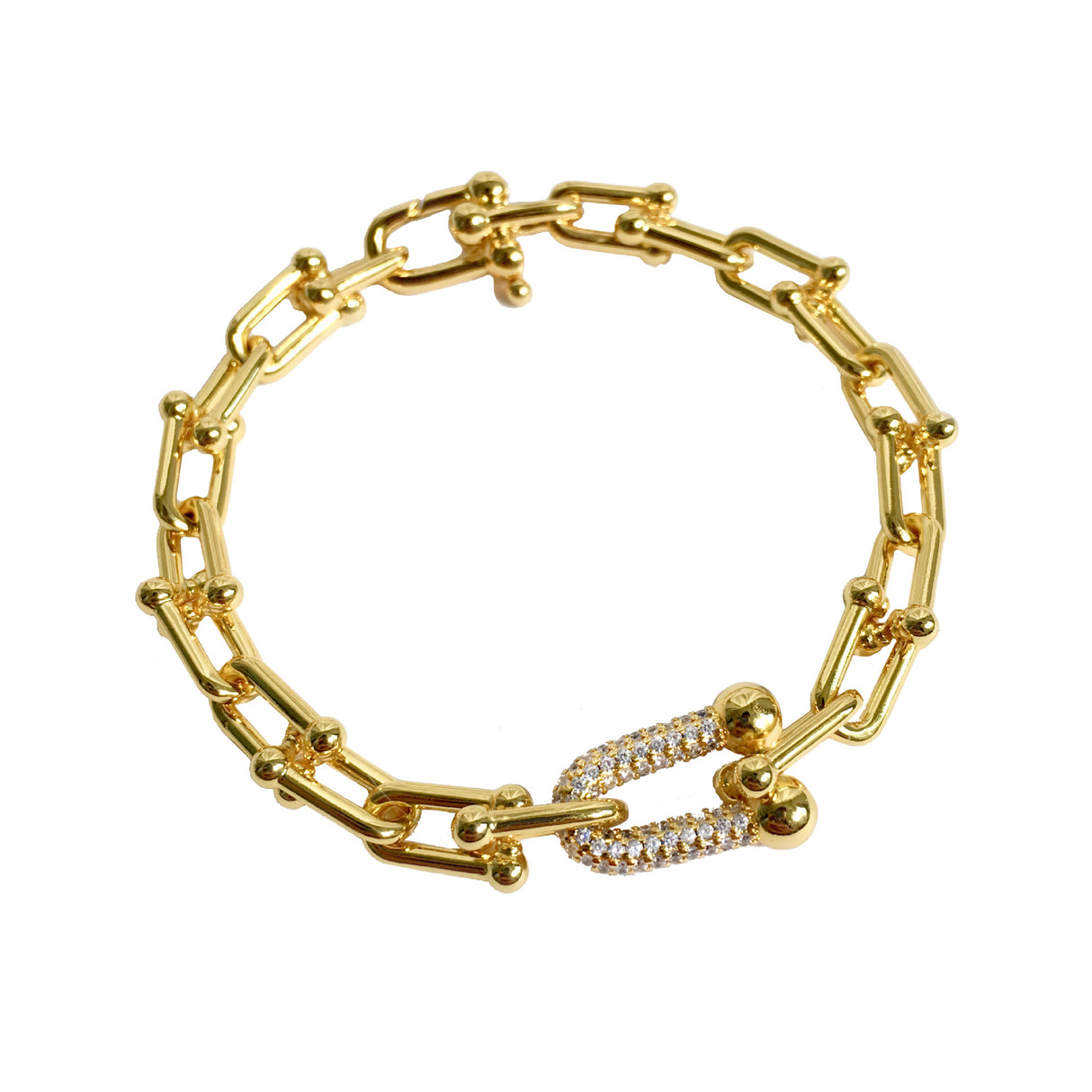 Punk Style Thick Chain U-shaped Bamboo Joint Diamond Bracelet - Dazpy