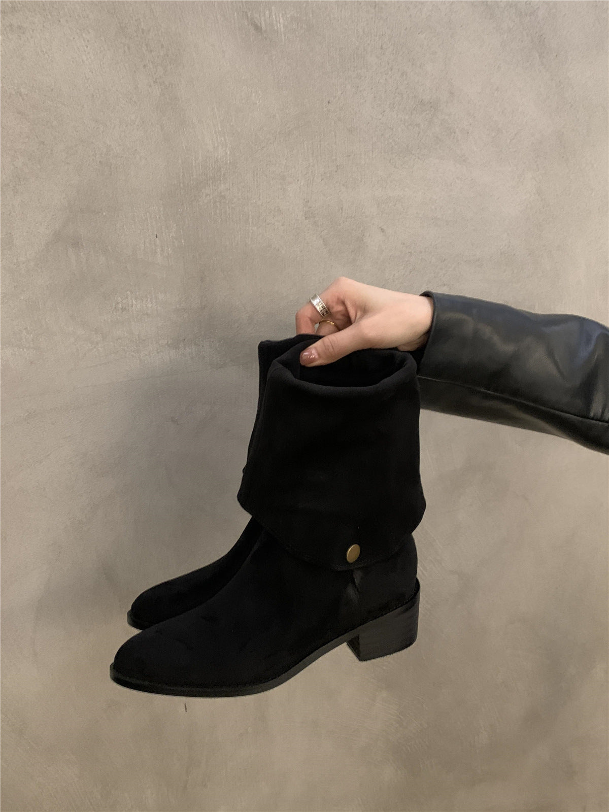 Botas de motociclista largas de mezclilla estilo western para mujer