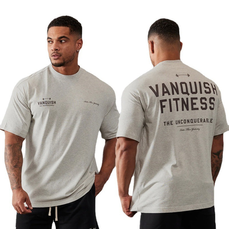 Herren Fitness Sport T-Shirt aus reiner Baumwolle mit Rundhalsausschnitt und kurzen Ärmeln