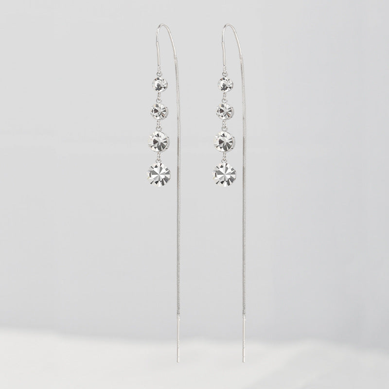 925 Long Zircon Earrings Korean Style Simple Geometry - Dazpy