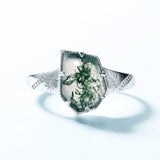 S925 Sterling Silver Irregular Green Moss Agate Ring - Dazpy