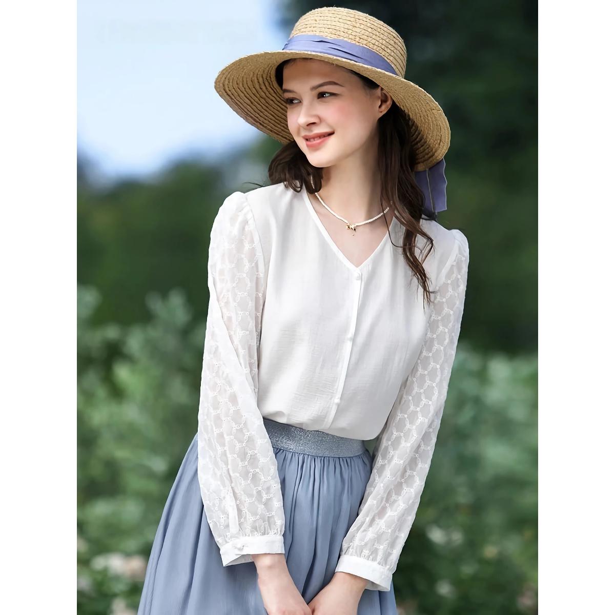 French Style Chic V-Neck Women's Blouse