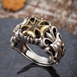 S925 Silver Punk Men's Cross Ring Anchor Flower - Dazpy