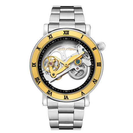 Automatic Mechanical Watch Stainless Steel Band Skeleton 3D Mens - Dazpy