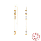 Sterling Silver Rectangular Diamond Chain Earrings - Dazpy