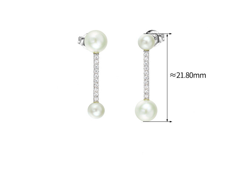 Women's Sterling Silver Geometric One Word Pearl Stud Earrings - Dazpy