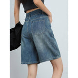 Knielange Jeansshorts mit hoher Taille für Damen