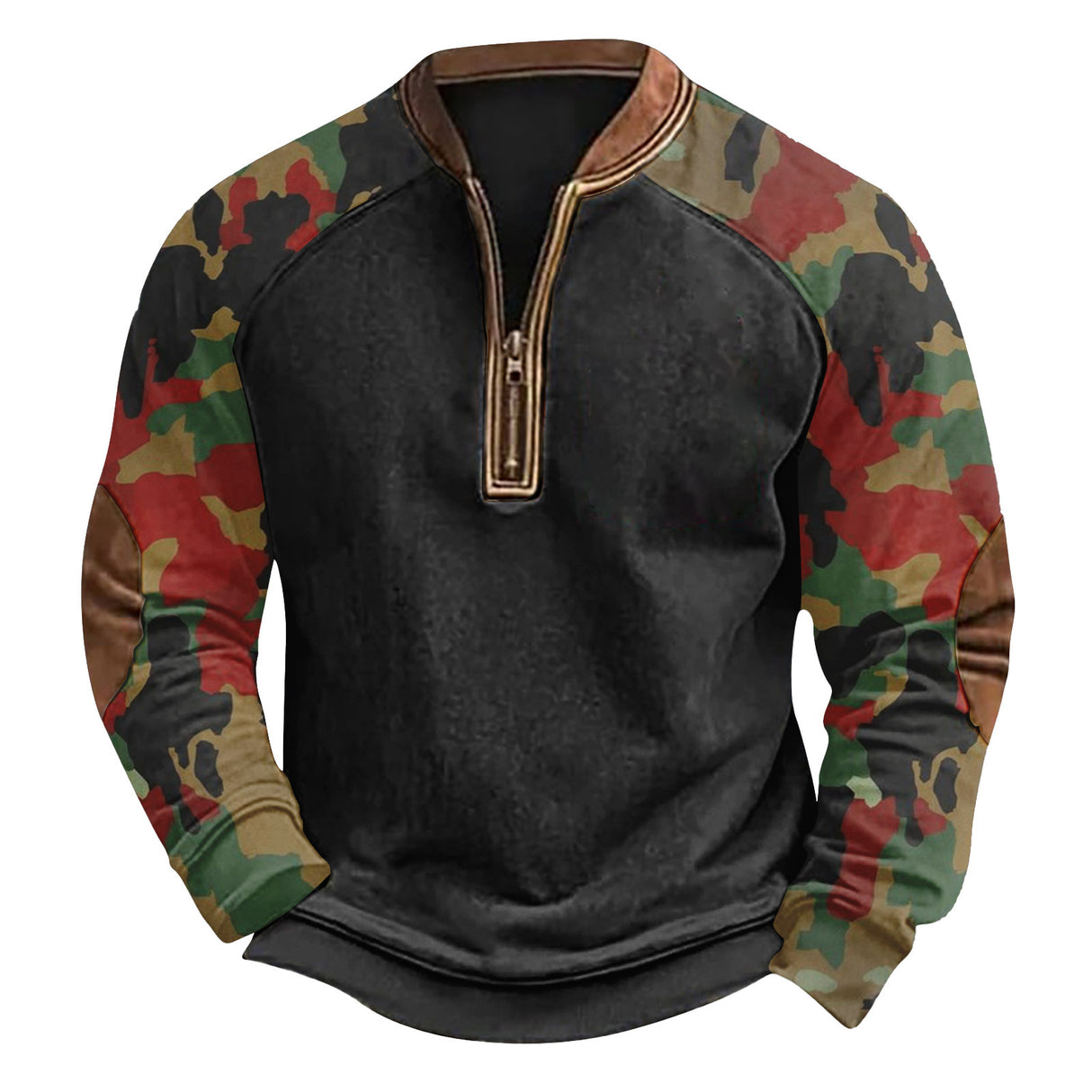 Bedruckter Camouflage-Pullover mit halbem Reißverschluss