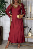 V-Neck Long-Sleeve Loose-Waist Dress