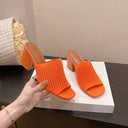 Women's Square-Toe Mesh High-Heel Slippers