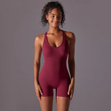 Seamless Yoga Jumpsuit - Ribbed One-Piece Fitness Bodysuit