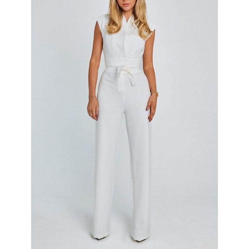 Eleganter ärmelloser Jumpsuit mit V-Ausschnitt und weitem Bein