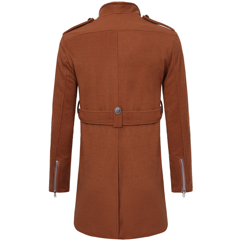 Double-breasted Large Lapel Men's Casual Slim-fit Mid-length Woolen Trench Coat