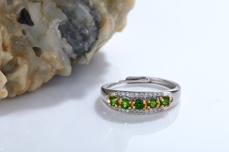 S925 Sterling Silver Inlaid Natural Diopside Universal Ring - Dazpy