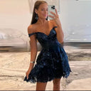 Vestido corto de encaje bordado sin mangas para ocasión especial
