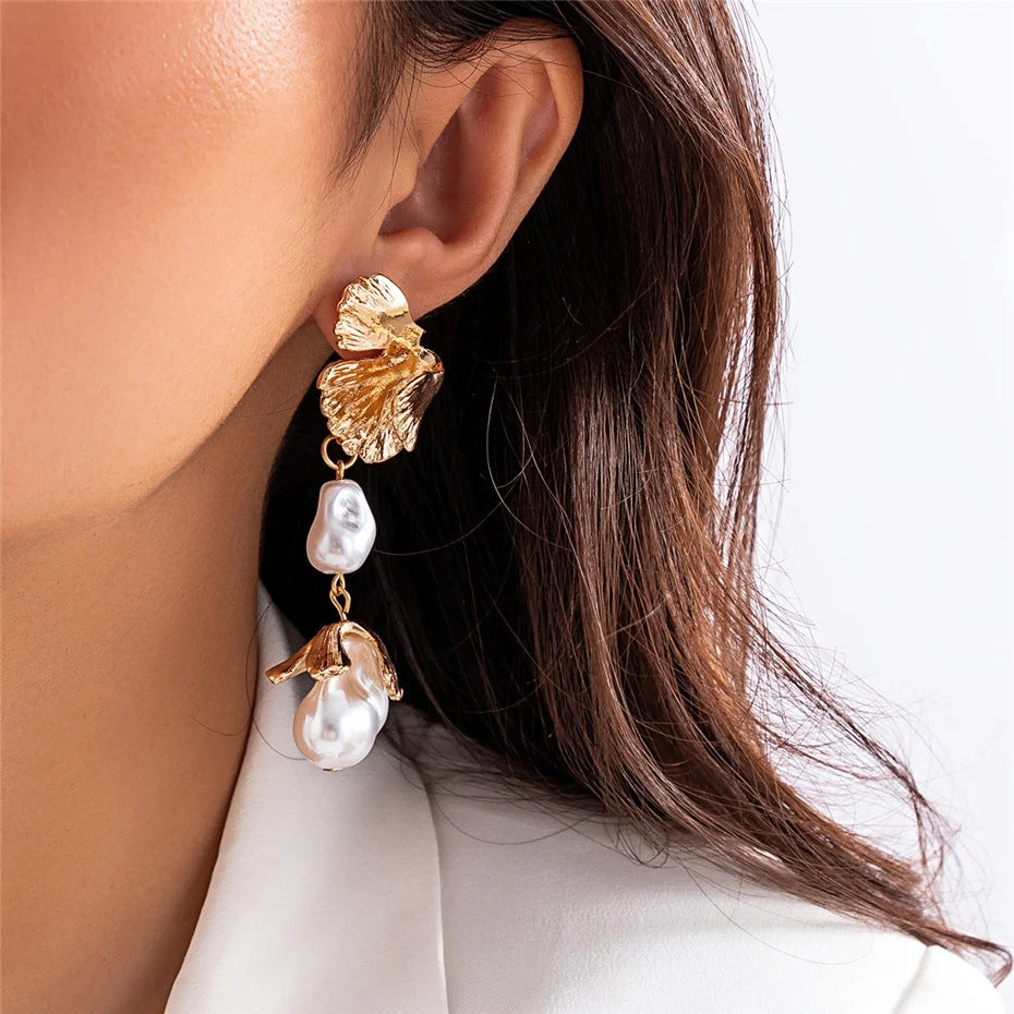 Korean Fashion Irregular Petal Flower Drop Earrings