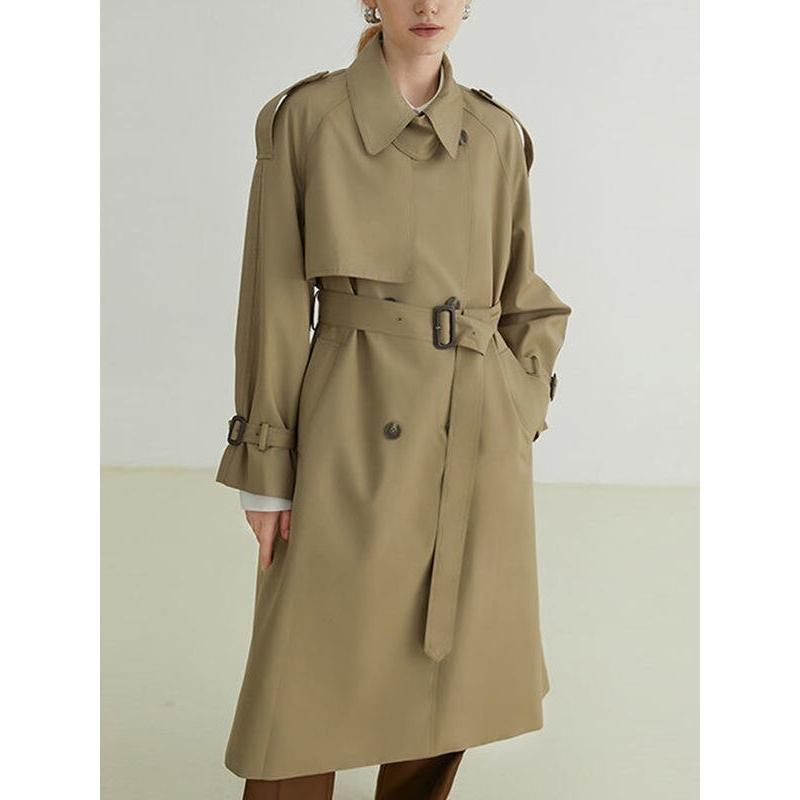 Eleganter langärmliger Trenchcoat mit gespleißtem Schnitt und Taschen