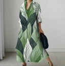 Printed Button-Detail Long-Sleeve Dress