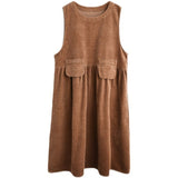 Corduroy Mid-length Dress Women's Artistic Plus Size Pocket Sleeveless Vest Dress