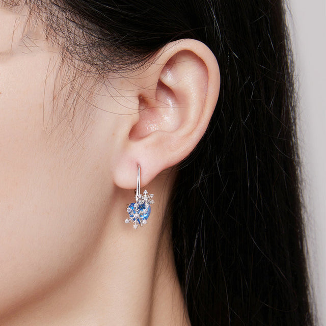 S925 Silver Blue Snowflake Ear Buckle - Dazpy