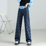 Women's High-Waist Moon Print Baggy Jeans: Casual Vintage-Inspired Denim